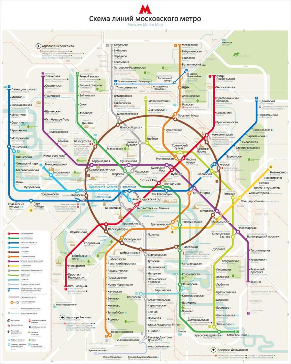 kaart van die Moskou metro engels en russies