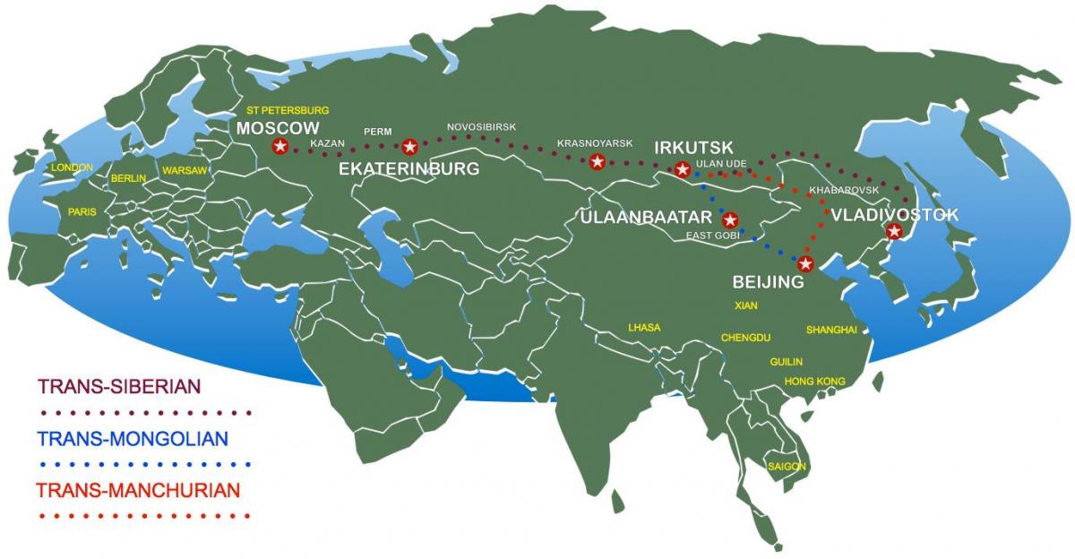 kaart van Moskou na vladivostok trein roete