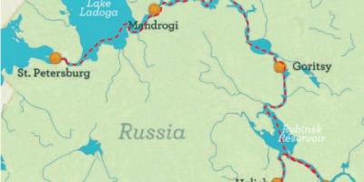 Kaart van St Petersburg tot in Moskou cruise
